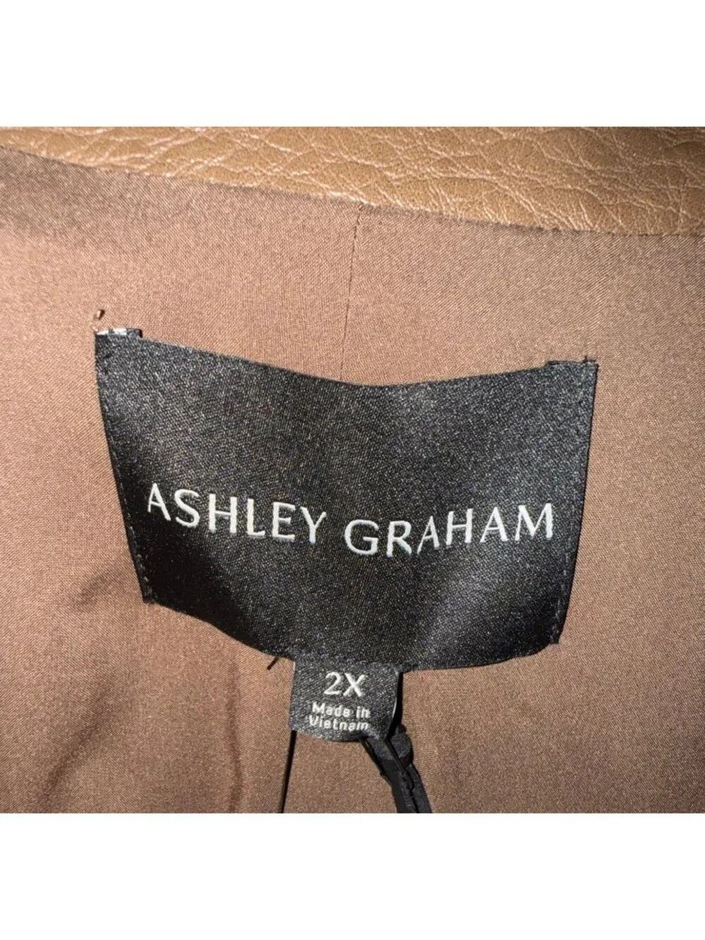 Ashley Graham Light Brown Faux Leather Moto Jacket 2X With Tags - Picture 6 of 6